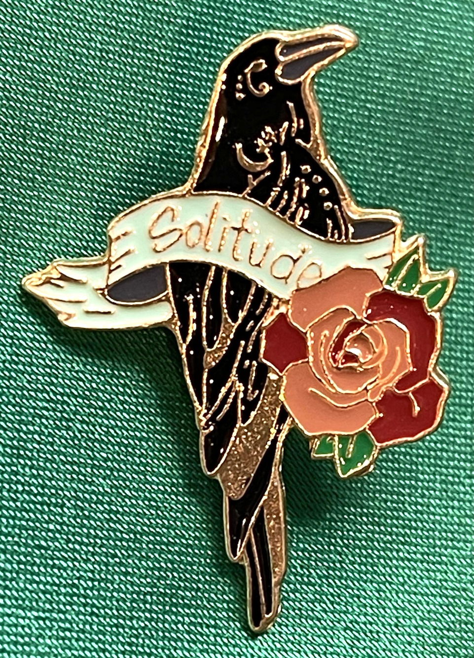 NWOT Crow Raven Bird Brooch Lapel Pin Black Enamel Gold Toned Solitude Rose